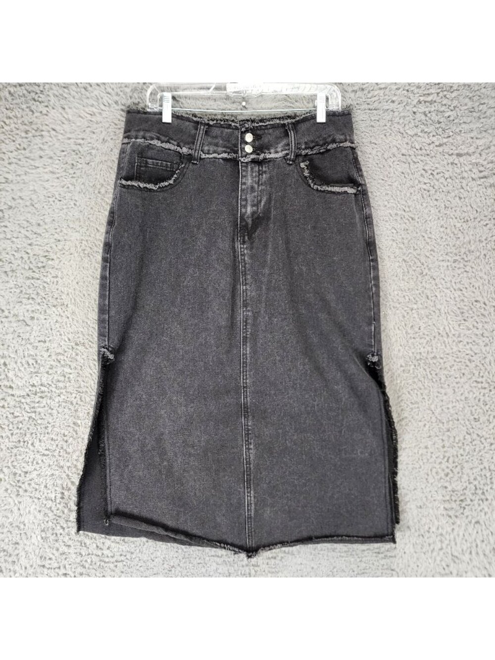 Forever 21 Skirt Womens Large Black Stretch Raw Split Hem